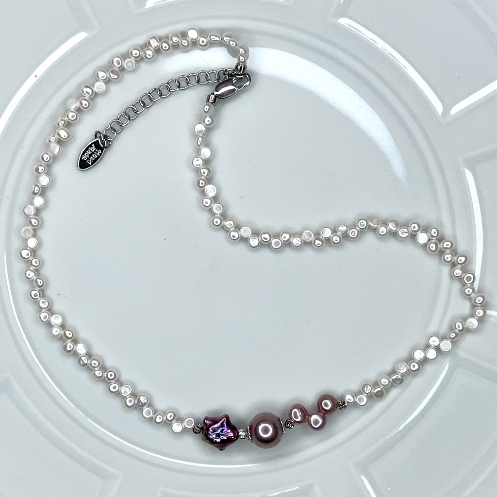 Handmade Freshwater Premium Pink Round Edison Pearl Blueberry Star Necklace